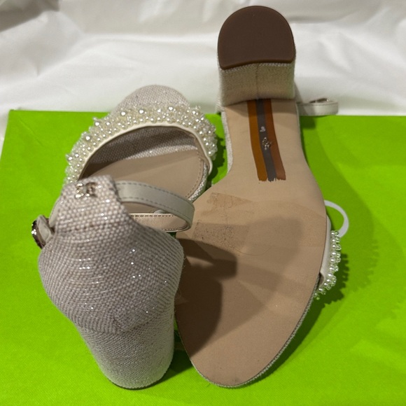 NEW Sam Edelman Sz 8Yaro Perla Open Toe Silk Tweed 4” Dazzling Heels Tan - Picture 12 of 13